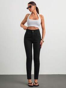 Push Up Skinny Dark Blue Comfort Stretch Daily Wear Denim Jean - Black - View 8