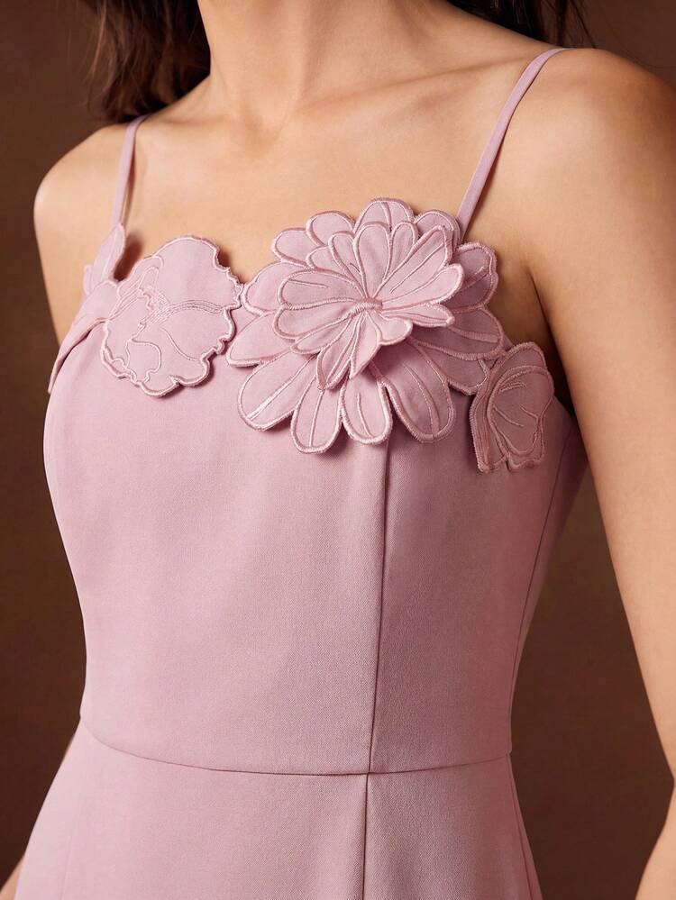 Women's Spring/Summer Embroidered Strapless Dress, Elegant Long Floral Maxi Dress, Suitable For Festivals, Powder Pink