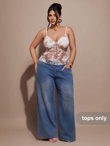 SHEIN BAE Plus Size Women's New Pink Lace Floral Fitted Sexy Elegant Party Camisole - Pink - View 2