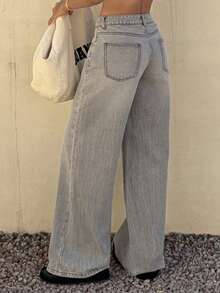 DAZY Jeans de cintura baja, rectos y holgados para mujer, pantalones vaqueros de estilo casual y urbano de color gris - Gris - Ver 3