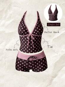 Women's Random Print Spaghetti Strap Bow Tie Camisole Bikini Top, Spring/Summer - Multicolor - View 1