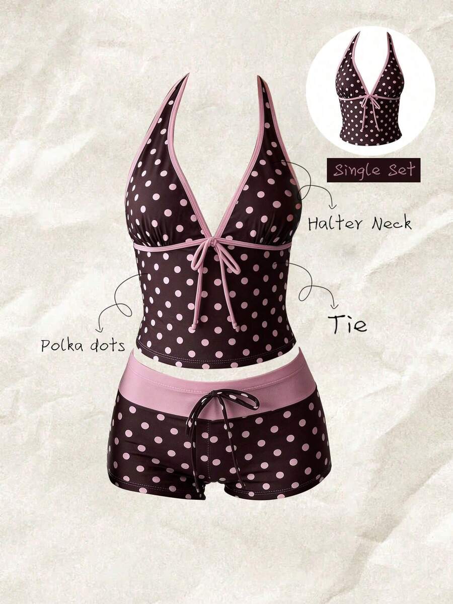 Women's Random Print Spaghetti Strap Bow Tie Camisole Bikini Top, Spring/Summer - Multicolor - View 1