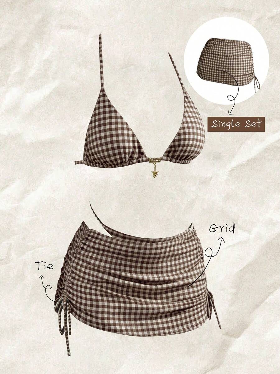 Elavelle 女士随机印花抽绳褶皱泳衣罩衫，春夏款 - 彩色 - 查看 1