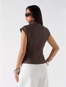 LYSMO 2026 New Minimalist Spring/Summer Vintage Stand Collar Jacket, Suitable For Commuting - Brown - View 2