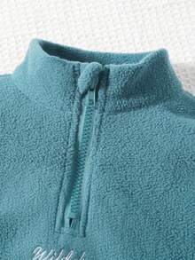 SHEIN 2pcs Young Boys Casual Everyday Zipper Placket Top And Pants Set, Autumn Chic Outfits For Autumn/Winter - Teal Blue - View 3