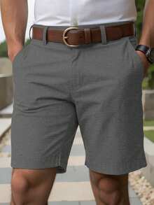Genlund Pantalones cortos casuales para hombre con bolsillos inclinados, de lino, holgados hasta la rodilla, frescos, de unicolor, básicos de verano, para vacaciones - Gris - Ver 4