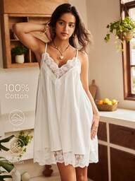 Lullawish Bohemian Style 100% Cotton Spaghetti Strap Women Nightgown