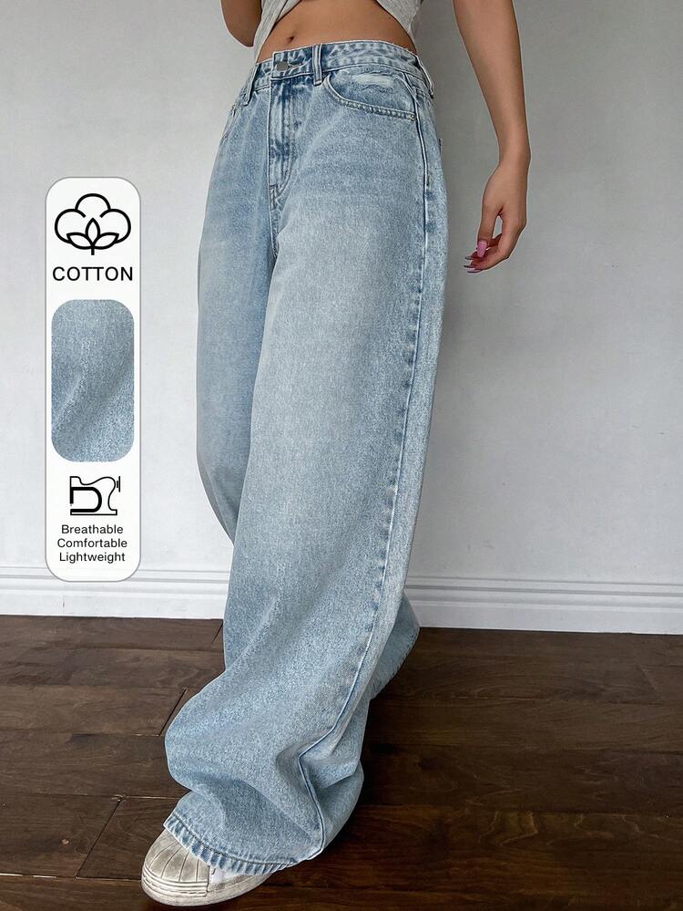 Women's TALL Distressed Decor Loose Straight Leg Jeans, Casual Street Style Pants