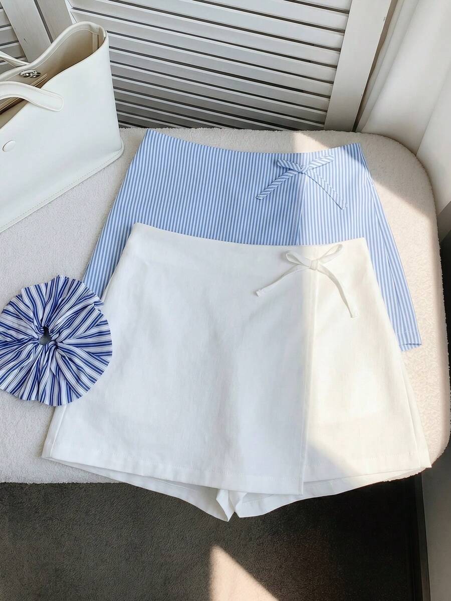 Emery Rose Kids 2件套少女梭织纯色条纹休闲短裤套装 - 彩色 - 查看 1