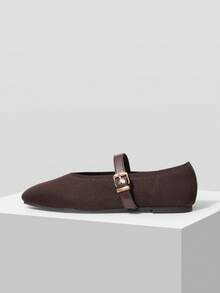 MOTF PREMIUM WOMEN COFFEE FARBIC BUCKLE MARY JANE FLAT SHOES FOR CHRISTMAS FOR DAILY WEAR COMFORTABLE - coffee color - View 3