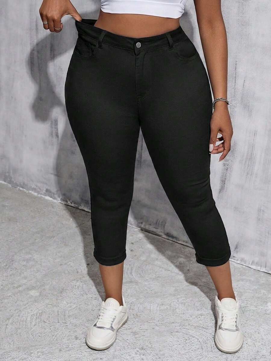 SHEIN Tall CURVE Plus Size Solid Color Skinny High Stretch Everyday Jeans