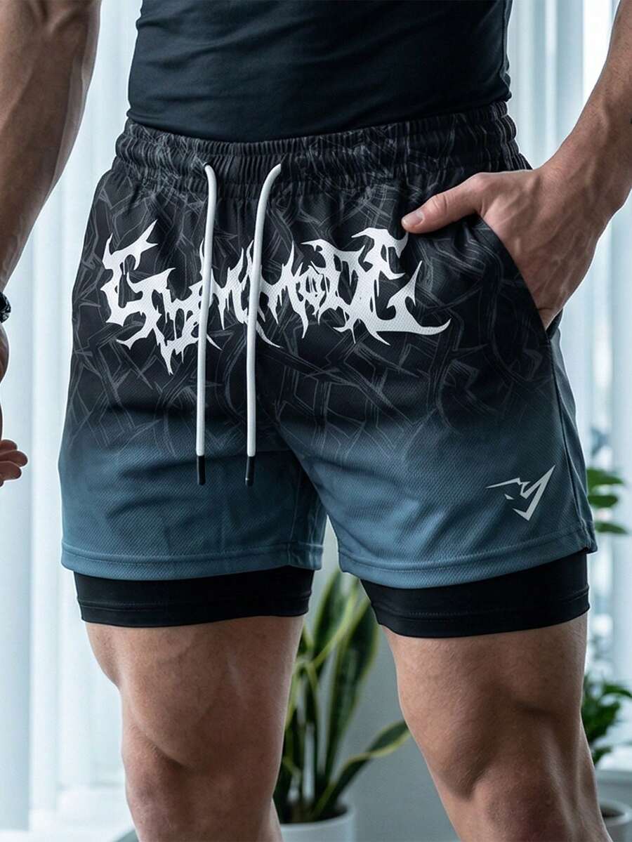 GymBeat Quần short nam in họa tiết toàn thân, kiểu dáng 2 trong 1. - Nhiều màu - Xem 1