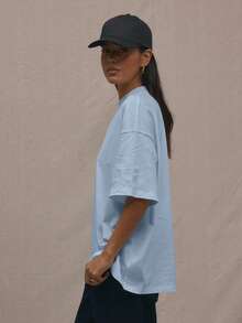 MUSERA Logo Crew Neck Oversized T-Shirt Casual Vacation Capsule Wardrobe Everyday Oversized Airport Spring Summer Holiday - Baby Blue - View 2