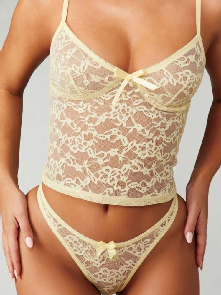 MISSGUIDED Delicate Lace Lingerie Set With Floral Pattern And Bow Details Intimate Apparel For Special Occasions