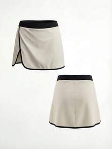 SHEIN Cheerettes Women's Contrast Color Trim Casual Summer Daily Versatile Outdoor Skirt Shorts - White - View 4