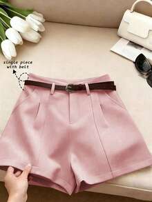 Franclia Quần short nữ ống rộng cạp cao dáng chữ A, màu trơn, phong cách tối giản Pháp, thích hợp mặc đi làm, kiểu dáng retro, mới. - Hồng - Xem 4