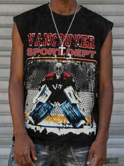 ROMWE MEN Street Life Áo tank top cổ tròn in chữ và hình người theo phong cách đường phố tiên phong dành cho thiếu niên nam