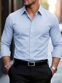 Calvornis Men's White Business Casual Long Sleeve Formal Shirt, Ceremony - Blue - View 6