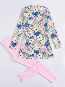 SHEIN Swim Mulvari 2pcs/Set Spring/Summer New Colorful Tight Casual Long Sleeve Tropical Plant & Floral Print Random Beach Resort Casual Bikini Swimsuit Set For Women - Multicolor - View 7