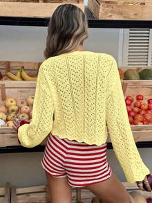 Selianne Áo khoác cardigan dài tay kiểu bohemian thoải mái, chất liệu vải dệt họa tiết, thích hợp cho nữ, mùa xuân/hè. - Màu vàng - Xem 2