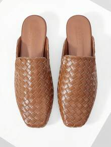 MOTF PU LEATHER BRAID SQUARE TOE FLATS - Brown - View 1