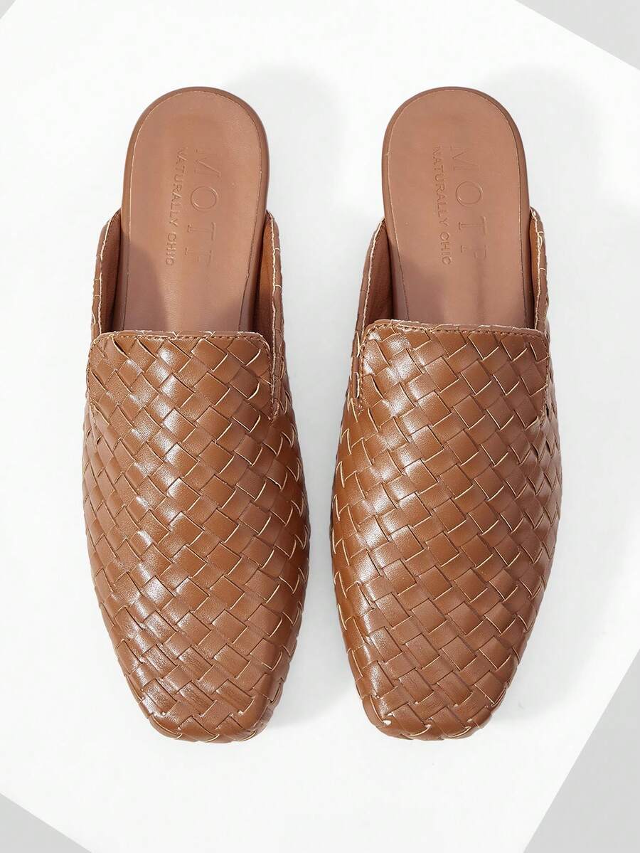 MOTF PU LEATHER BRAID SQUARE TOE FLATS - Brown - View 1