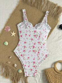 Swim Mod Bộ đồ bơi liền thân mùa hè mới 2026 dành cho nữ, kiểu dáng dễ thương, dây đeo rộng, bèo nhún, hở lưng, gợi cảm, in họa tiết hoa hồng, khoét lỗ, buộc dây, cắt cao. - Nhiều màu - Xem 2