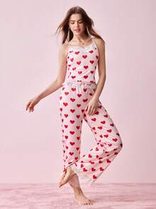 Bonmuse 2 Pcs Women's Sexy Lingerie Set Adjustable Strap Women's Camisole Top & Long Sleep Pants Lace-Trimmed Bow-Decorated Sexy Pajama Set Stretchy Cute-Style Slim-Fit Comfortable Home & Outing Nightwear Setfor Summer - Pink - View 6