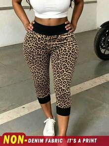 Rovax Legging Ketat Motif Leopard Ukuran Besar, Busana Musim Panas Serbaguna - Hitam - View 1