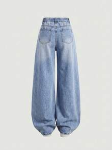SHEIN Girlism Quần jean ống rộng dáng suông phong cách Y2K cho bé gái tuổi teen, có túi, thích hợp cho mùa thu đi học. - Rửa nhẹ - Xem 2