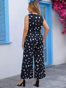 EMERY ROSE Plus Size Women Brown Tie-Up Loose Jumpsuit Gym Summer - Black and White - View 3