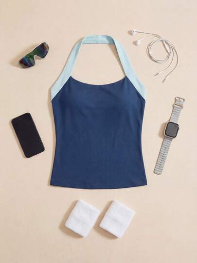 Exploreva Women's Contrast Color Casual Fitness Racerback Tank Top