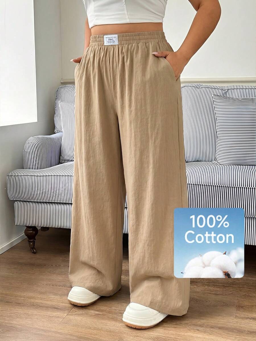 Solflare New Arrival Plus Size Casual Khaki Versatile Simple Pants - Khaki - View 1