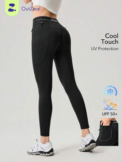 OutZeal Women Sports Leggings Hiking Camping Cool Touch UV Protection High Waistband With Storage Pocket Active Bottoms