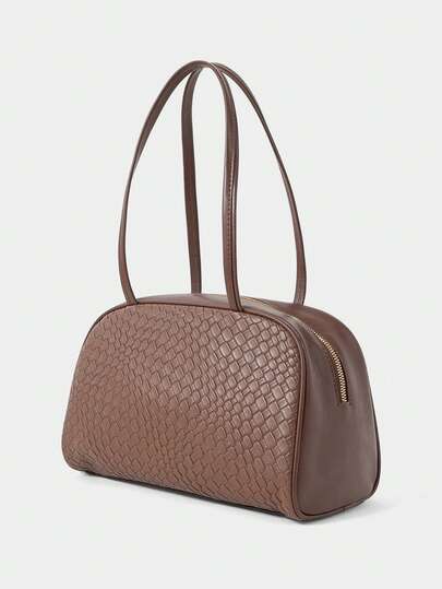 SHECARRY Bolsa de Ombro Feminina, Bolsa de Boliche Portátil Exquisita de Tecido Trançado com Relevo e Oco em PU para Férias