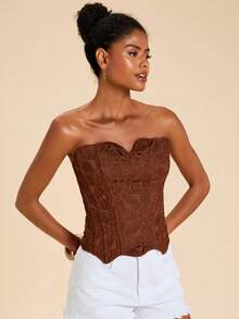 Travachic Top bandeau élégant brodé pour femmes, été - Marron - Voir 5