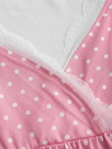 Elamini Camiseta de mujer con cuello en V, de encaje romántico francés blanco y parches, para primavera/verano - Rosa vieja - Ver 7