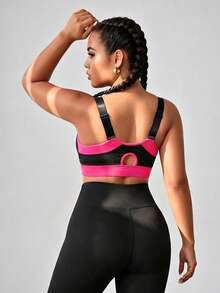 Maweii Plus Size Contrast Binding Sports Bra High Support With Sewn-In Pads,Non-Removable Pads For Women High Support Racerback,Workout, Yoga, Running - Black - View 2