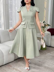 Elegant Waist Cinched Umbrella Skirt 2 Pieces Set For Women - Green - View 5