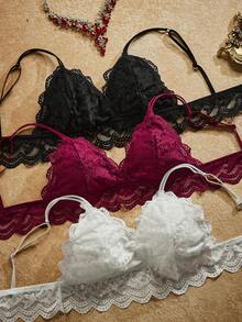 PinupPomp Paquete De 3 Bralette De Encaje Floral Para Lencería - Multicolor - Ver 3