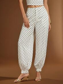 Hauture Women's Textured Pastal Puff Pants With Button Decor Golf Autumn Girlisim - Black and White - View 2