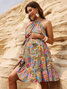 Boho Mama 孕妇夏季度假休闲印花无袖连衣裙 - 彩色 - 查看 4