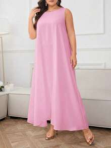 Al Najma Vestido de verano de unicolor con cuello redondo y sin mangas, estilo árabe, talla grande para mujer - Multicolor - Ver 8