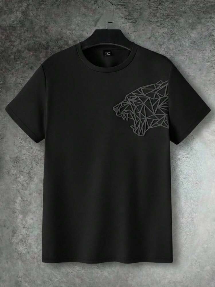 Men's Summer Casual Animal Pattern Embossed Short Sleeve T-Shirt
