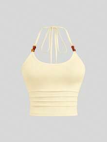 SHEIN Sweetro Bộ đồ hai mảnh cỡ lớn kiểu dáng nghỉ dưỡng, dây mảnh, vạt đuôi cá, thích hợp cho mùa xuân/hè. - Màu be - Xem 4