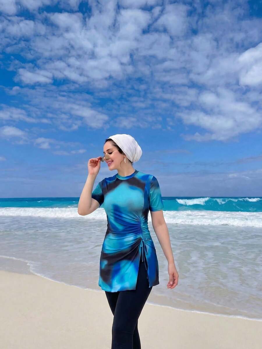 Swim Mulvari Bộ 2 món, hàng mới về, phong cách nhiệt đới xuân/hè, áo croptop buộc dây và quần bơi đen, đồ bơi đi biển cho nữ. - Nhiều màu - Xem 1