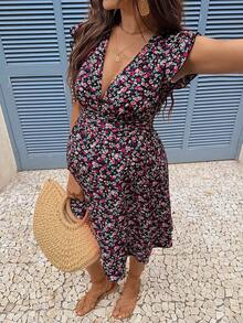 SHEIN Đầm bầu tay ngắn họa tiết hoa nhí, kiểu dáng thường ngày. - Màu tím - Xem 5