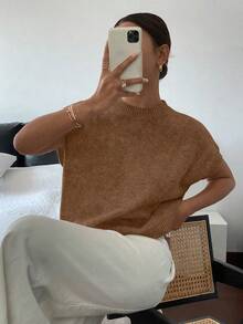 Siren Gaze Women's Casual Elegant Short Sleeve Knit Top, Suitable For Summer - Brown - View 6