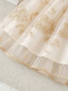 Newborn Baby Girl Elegant Cute White Mesh Embroidered Ruffle Hem Dress - Multicolor - View 4