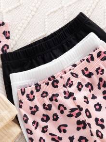 SHEIN Playful Pals 3件套可爱休闲时尚甜美豹纹猫脸图案罗纹针织柔软长袖圆领弹力腰带厚实轻薄上衣衬衫T恤裤子打底裤下装套装日常穿着休闲服派对礼物生日复活节春秋冬夏季 - 杏色 - 查看 7